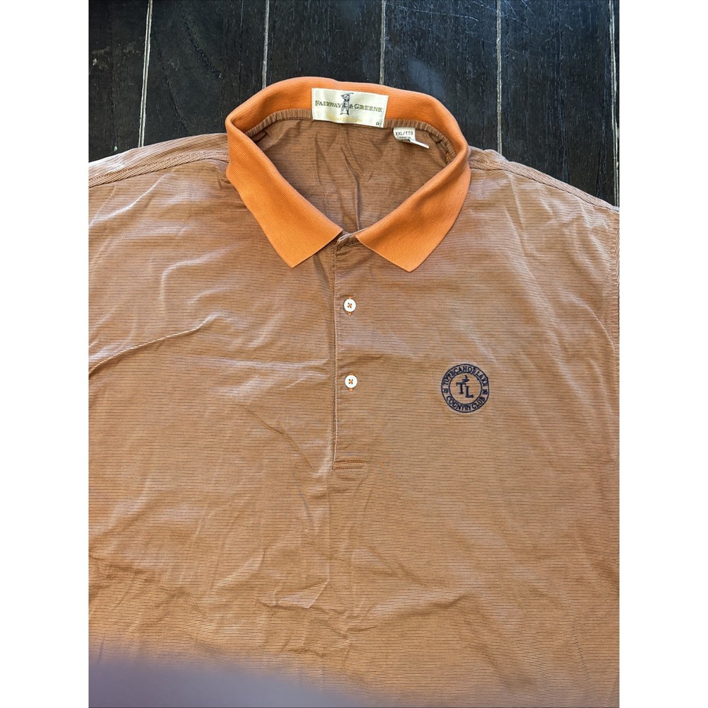 VTG Fairway & Greene Dark Orange Striped Polo Golf Tippecanoe Lake Club Size XXL